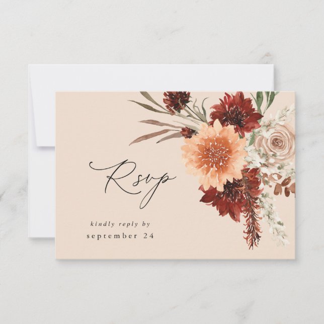 Rustic Earth & Champagne Florals w Meal UAWG -BEIG RSVP Karte (Vorderseite)