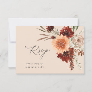 Rustic Earth & Champagne Florals w Meal UAWG -BEIG RSVP Karte