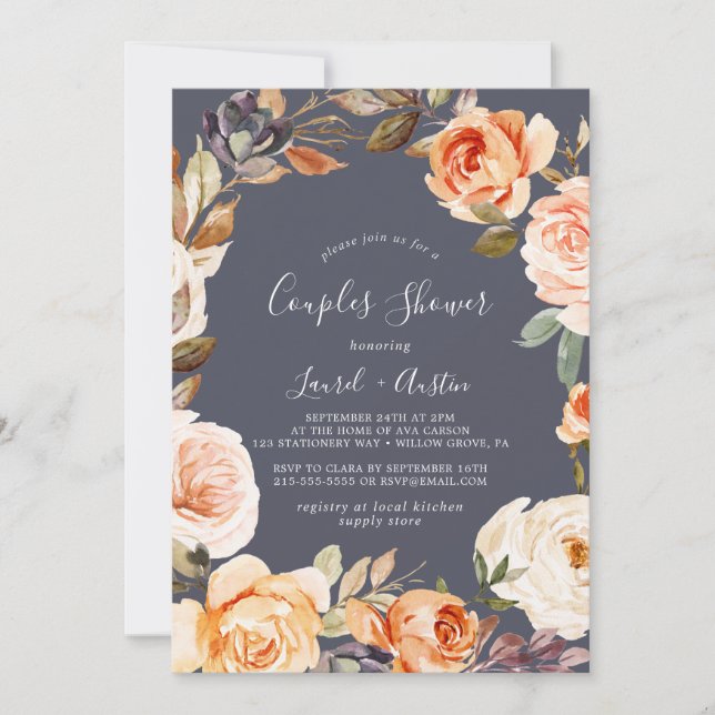 Rustic Earth Florals | Dusche für Lila Paare Einladung (Vorderseite)