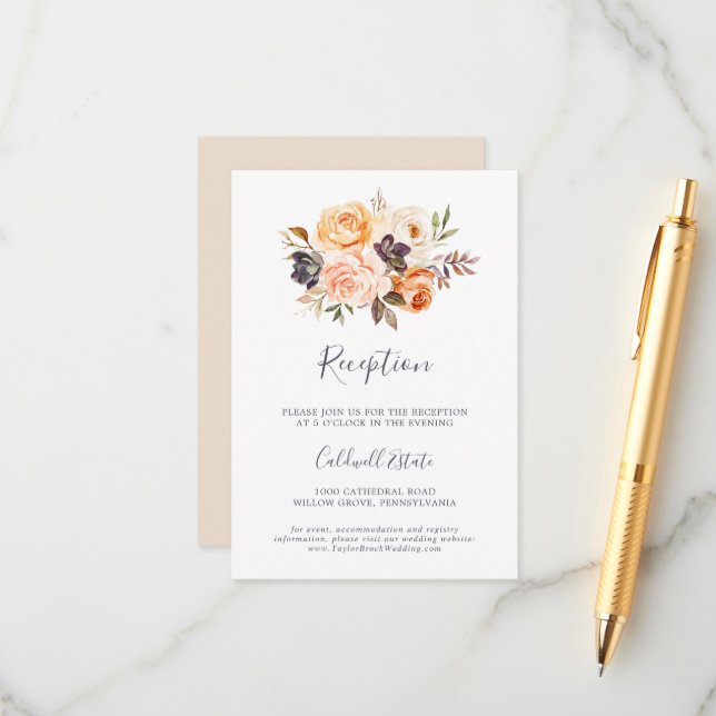Rustic Earth Florals Hochzeitsempfangskarte einfüg Begleitkarte (Vorderseite/Rückseite Beispiel)