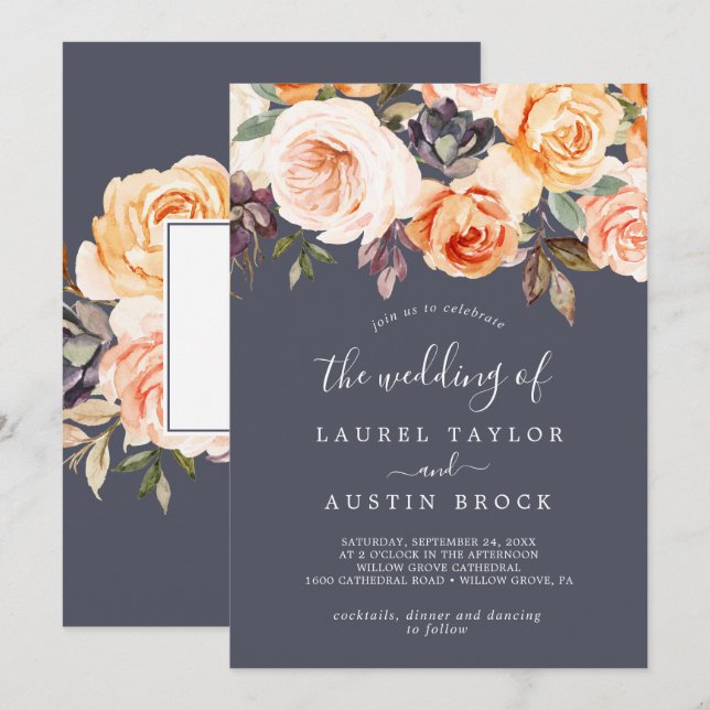 Rustic Earth Florals | Lila Hochzeit von Einladung (Vorne/Hinten)