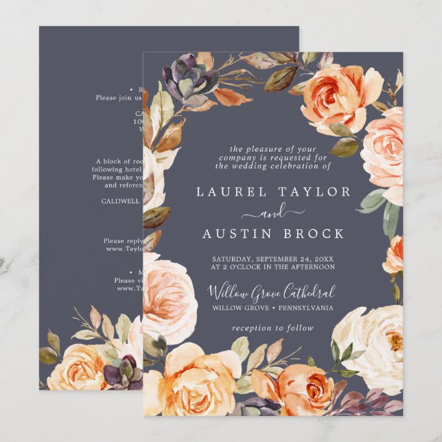 Rustic Earth Florals | Lila in einer Hochzeit Einladung (Vorne/Hinten)