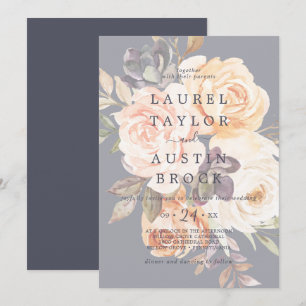 Rustic Earth Florals Lila verblasste Blume Hochzei Einladung