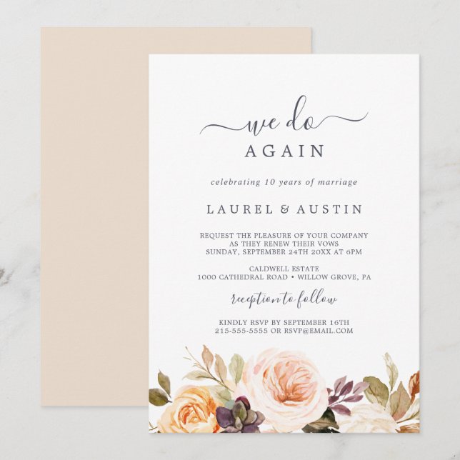 Rustic Earth Florals machen wir wieder eine Erneue Einladung (Vorne/Hinten)
