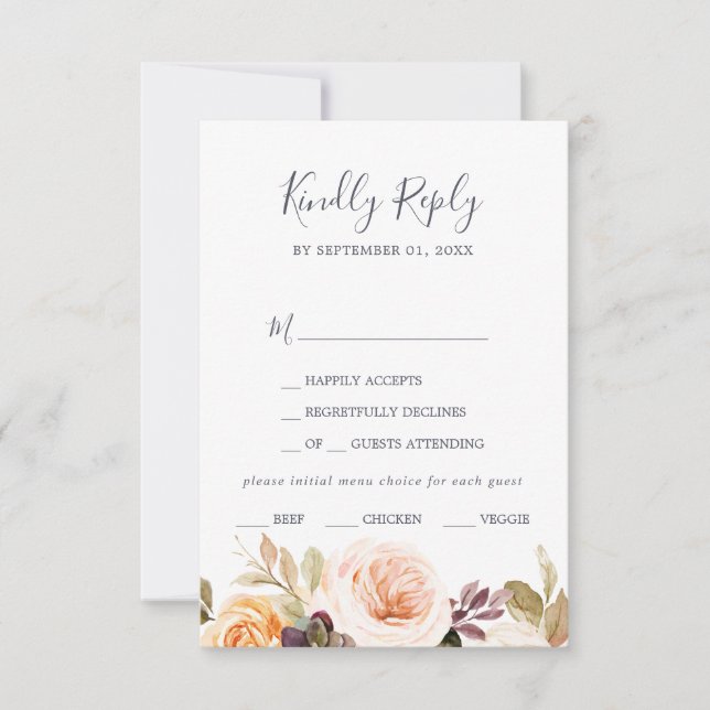 Rustic Earth Florals Menü Auswahl RSVP Karte (Vorderseite)