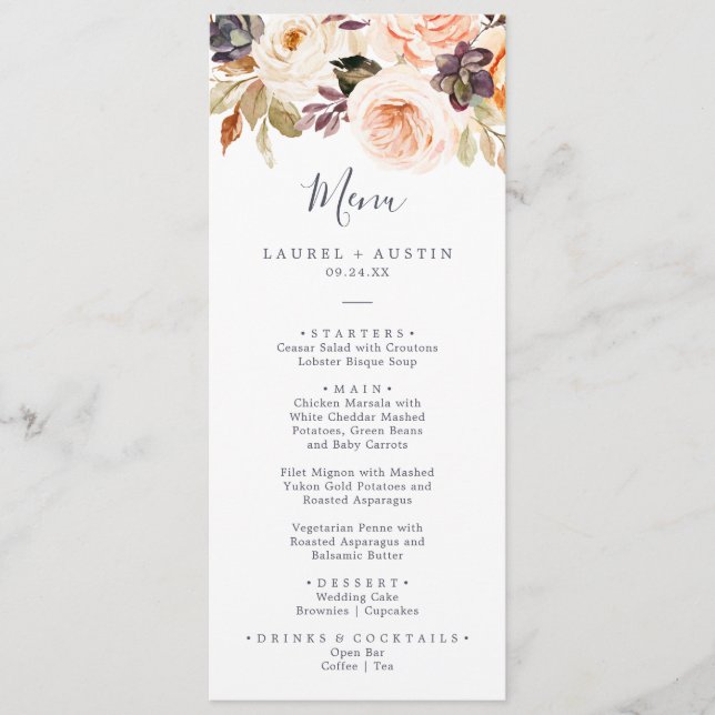 Rustic Earth Florals Menu Mariage Dîner (Devant)