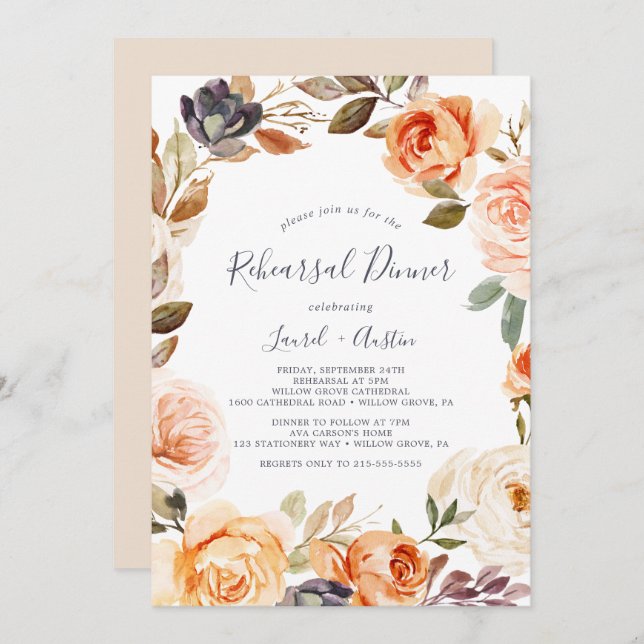 Rustic Earth Florals Probe Dinner Einladung (Vorne/Hinten)
