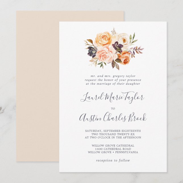 Rustic Earth Florals Traditionelle Hochzeit Einladung (Vorne/Hinten)