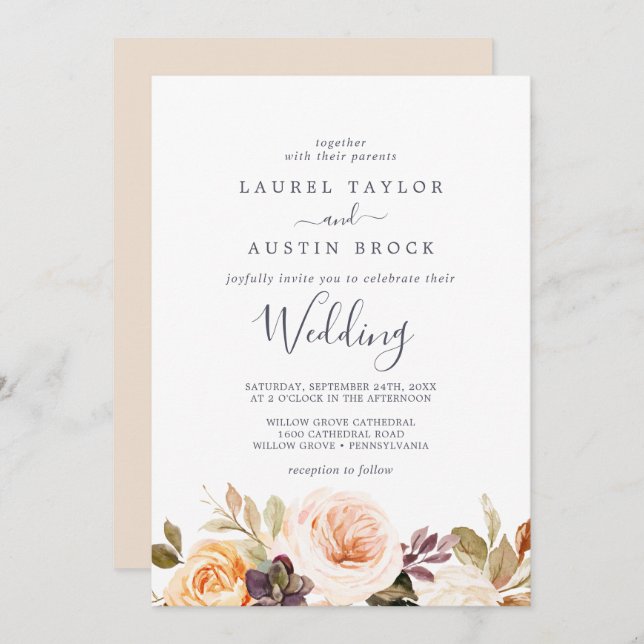 Rustic Earth Florals Wedding Einladung (Vorne/Hinten)