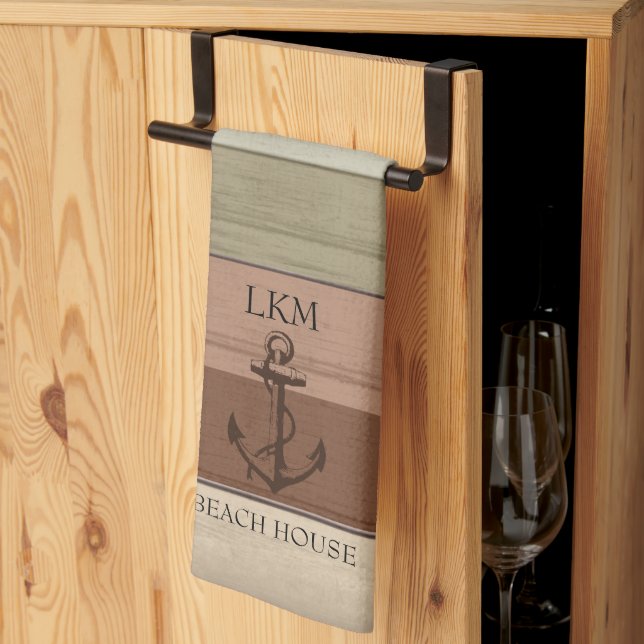 Rustic Earth Tones Wood Nautical - Monogram Geschirrtuch (Drittel gefaltet)