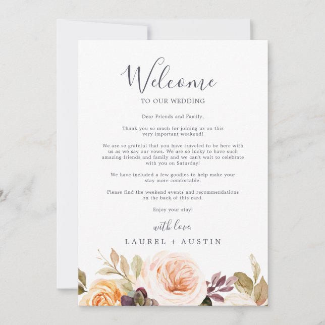 Rustic Earth Wedding Welcome Letter & Itinerary (Vorderseite)