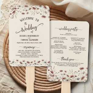 Rustic Earthtone Boho Wildblumen Hochzeitsprogramm Fächer