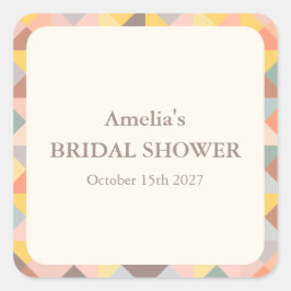 Rustic Earthy Geometric Custom Name Bridal Shower Quadratischer Aufkleber