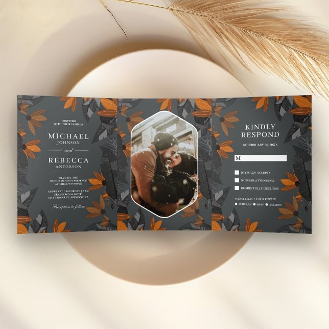 Rustic Earthy Orange Terracotta Hochzeit Dreifach Gefaltete Einladung (Von Creator hochgeladen)