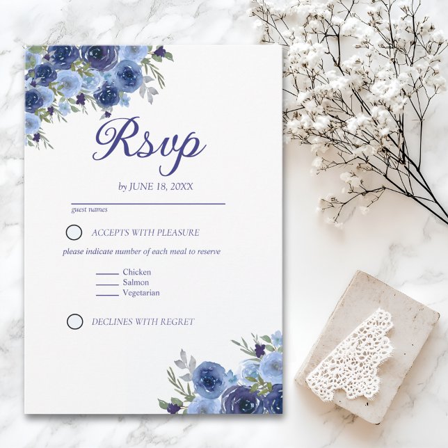 Rustic Elegance – Boho Navy Flower Design RSVP (Von Creator hochgeladen)