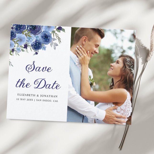 Rustic Elegance – Boho Navy Flower Wedding Postkarte (Von Creator hochgeladen)