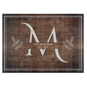 Rustic Elegance Monogram Imitats Holzerspanung Schneidebrett