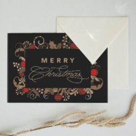 Rustic & Elegant Black Merry Christmas Calligraphy Postkarte