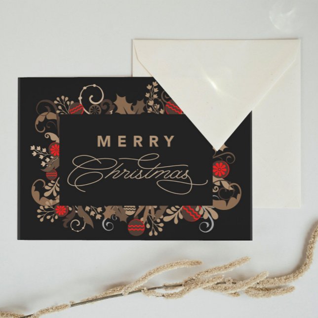 Rustic & Elegant Black Merry Christmas Calligraphy Postkarte (Von Creator hochgeladen)