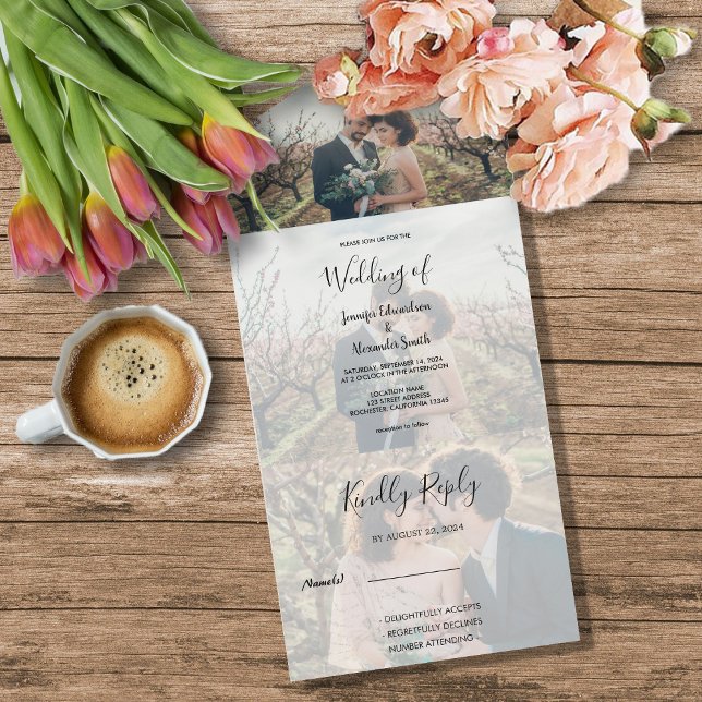 Rustic elegant calligraphy wedding all in one einladung (Rustic elegant calligraphy boho wedding all in one invitation. Invitation and RSVP in one.)