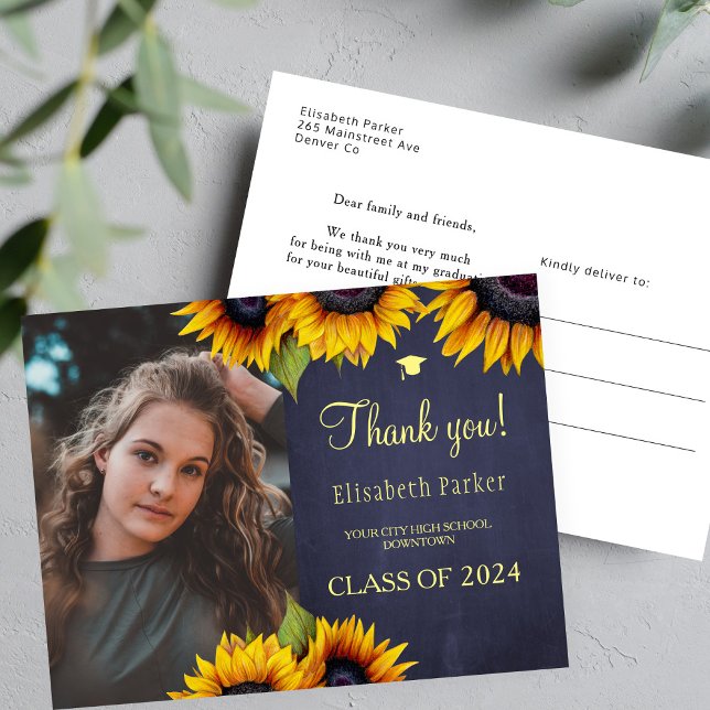 Rustic elegant graduation photo graduate thank you postkarte (Von Creator hochgeladen)