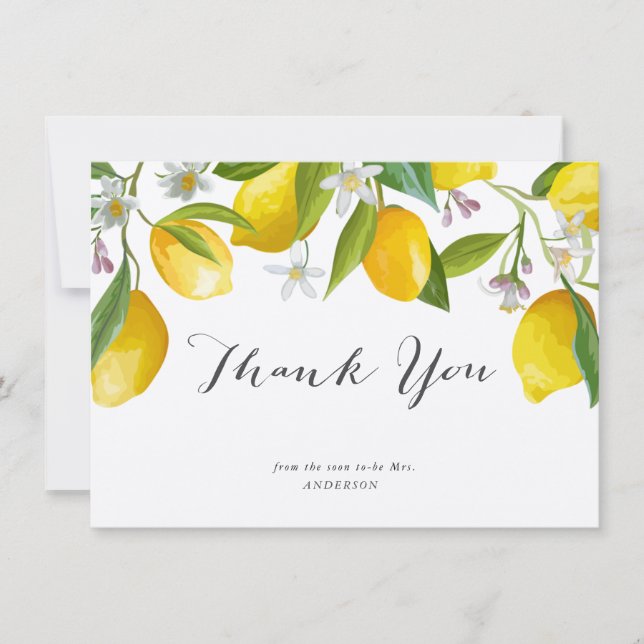 Rustic Elegant Lemon Fête des mariées Merci Cartes (Devant)