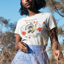 Rustic Elegant Turkey Thanksgiving Botanical  T-Shirt
