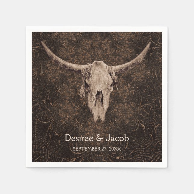 Rustic Elegant Wedding Brown Western Bull Skull Serviette (Vorderseite)
