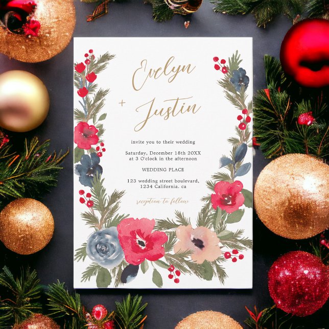 Rustic Elegant Winter Floral Watercolor Wedding Einladung (Rustic Elegant Winter Floral Watercolor Wedding Invitation)