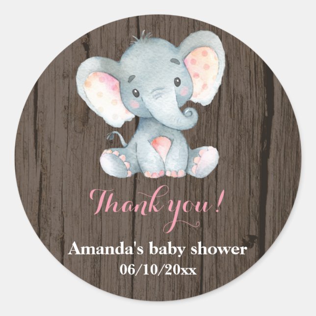Rustic Elephant Baby Dusche Pink Vielen Dank für I Runder Aufkleber (Vorderseite)