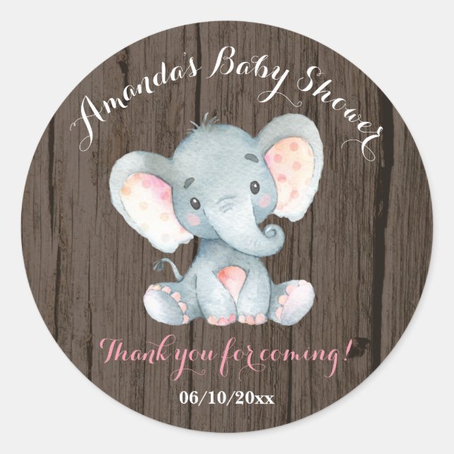 Rustic Elephant Baby Dusche Pink Vielen Dank für I Runder Aufkleber (Vorderseite)