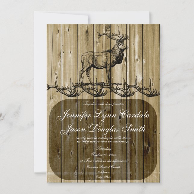 Rustic Elk Faune Chasse Mariage Invitations (Devant)