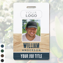 Rustic Employee ID Name Foto Woodgrain Blue Ausweis