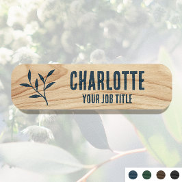 Rustic Employee Name Woodgrain Blue Staff ID Namensschild