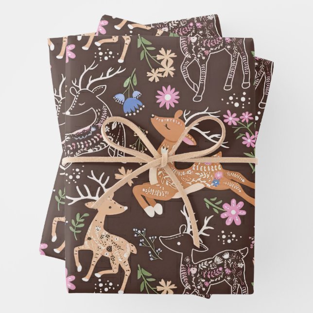 Rustic Enchanted Deer and Botanicals Geschenkpapier Set (Beispiel)