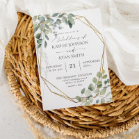 Rustic Eucalyptus & Gold Frame Wedding Invitation