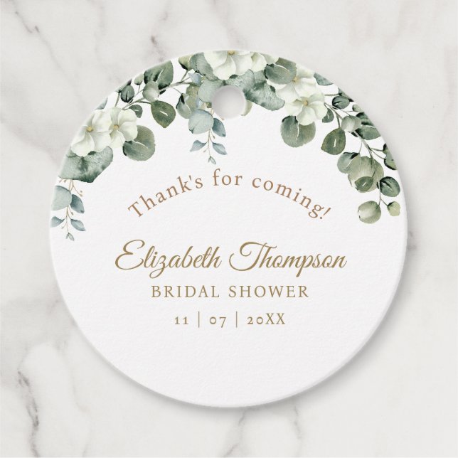 Rustic Eucalyptus Greenery Elegant Bridal Shower Geschenkanhänger (Vorderseite)