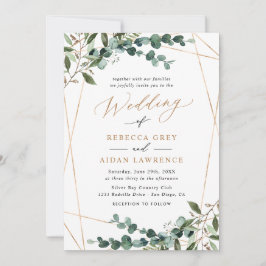 Rustic Eucalyptus Greenery Gold All-in-One Wedding Einladung