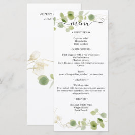 Rustic Eucalyptus Greenery Gold Wedding Reception Menükarte