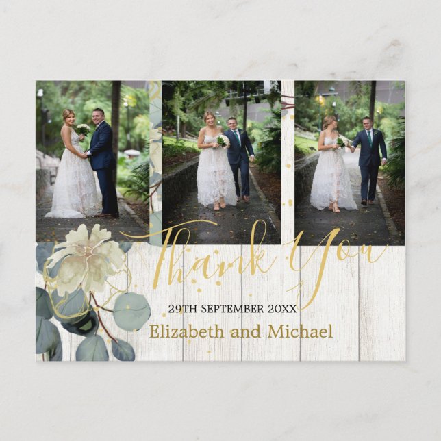 Rustic Eucalyptus Leaf Elegant Wedding Vielen Dank Postkarte (Vorderseite)