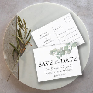 Rustic Eucalyptus Sage Green Save the Date Postkarte