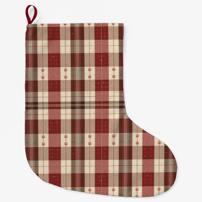 Rustic Evergreen & Cranberry Pet Stocking Großer Weihnachtsstrumpf (Vorderseite)