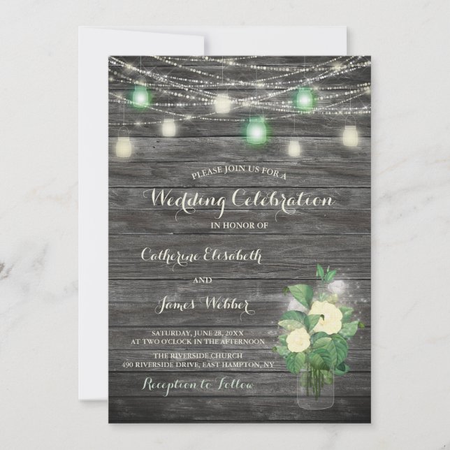 Rustic Fairy Lights Mason Jar Invitation Mariage (Devant)