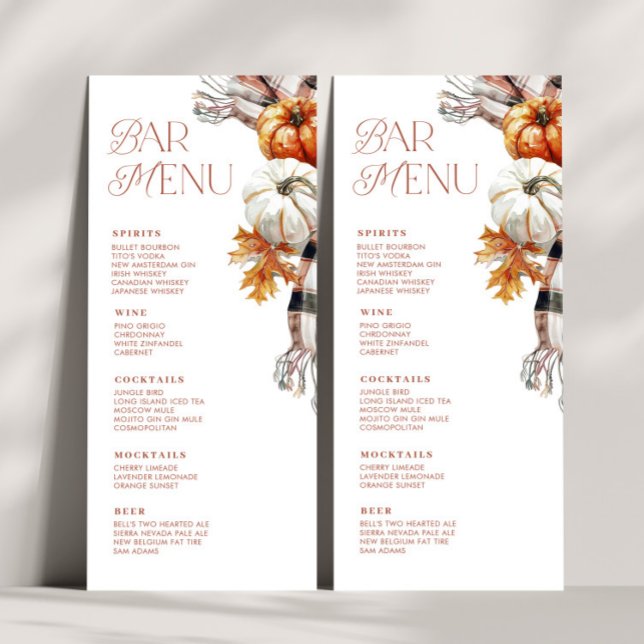 Rustic Fall 4x9 Bar Menu boisson (Rustic Fall 4x9 Bar Drink Menu)