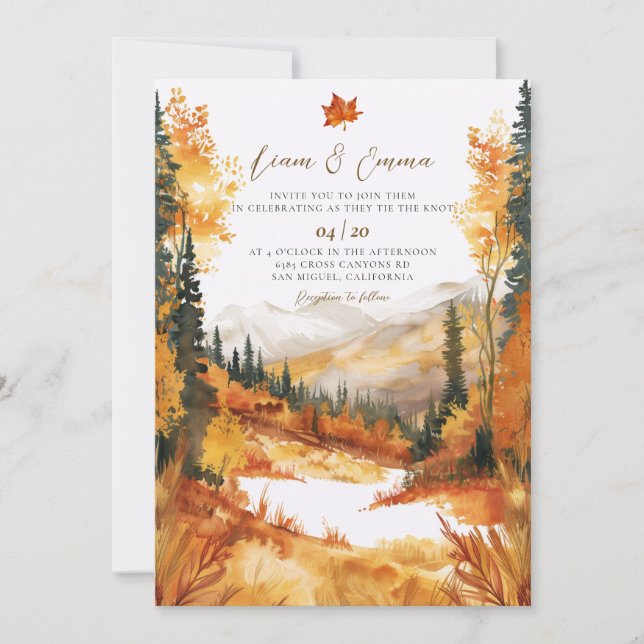Rustic Fall Autumn Landscape Wedding Invitation Einladung (Vorderseite)