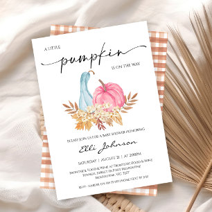 Rustic Fall Blue Pink Pumpkin Baby Dusche Einladung