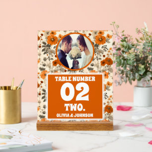 Rustic Fall Blume Foto Hochzeit Tischnummer Acrylschild