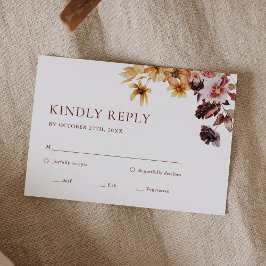 Rustic Fall Boho Floral Wedding RSVP Card Karte