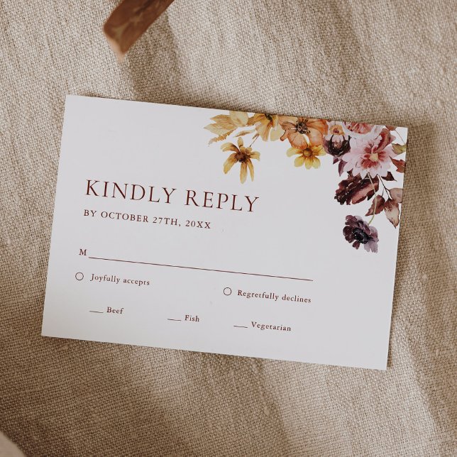 Rustic Fall Boho Floral Wedding RSVP Card Karte (Von Creator hochgeladen)