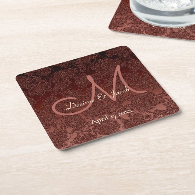 Rustic Fall Brown Champagne Monogram Wedding Rechteckiger Pappuntersetzer (angewinkelt)